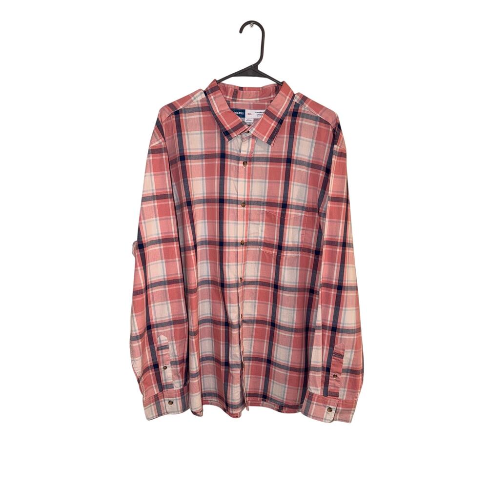 Old Navy Men XXL Pink Plaid Everyday Shirt Built-In Flex Button Down